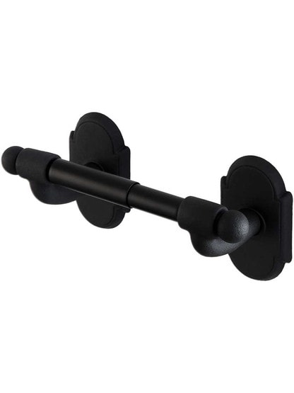 Wrought Steel Toilet-Paper Holder with Arched Rosettes in Matte Black.